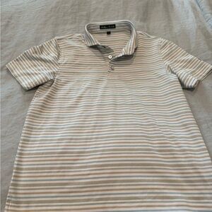 Southern Point Boys Polo Shirt - Tan, Blue, White Stripe (performance material)